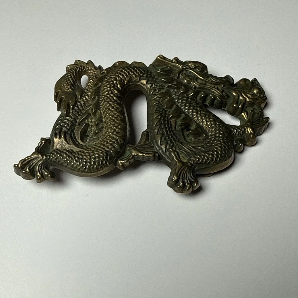 Vintage 1981 Baron Buckles Solid Brass Chinese Dragon Belt Buckle